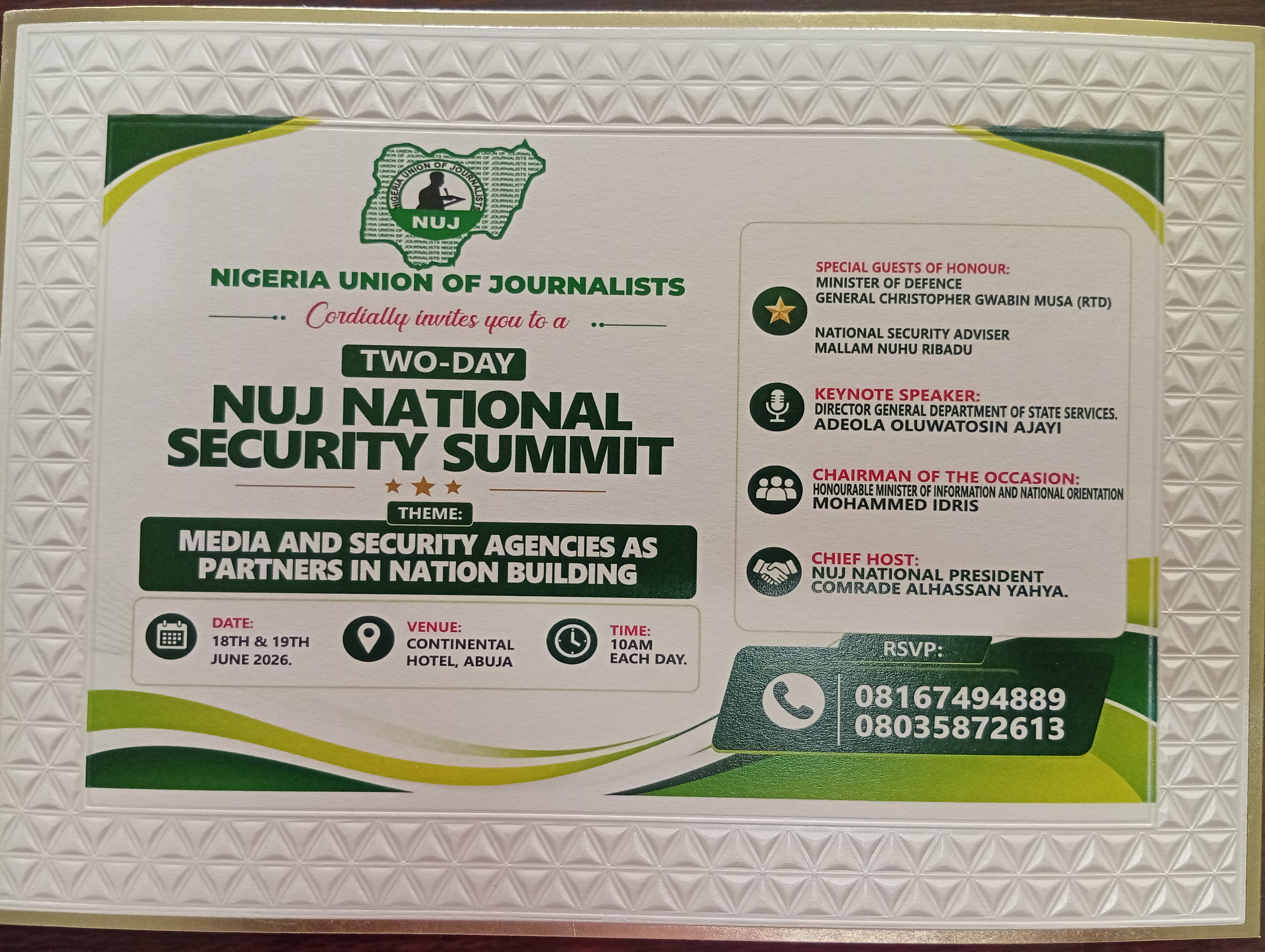 Two-Day NUJ National Security Summit 