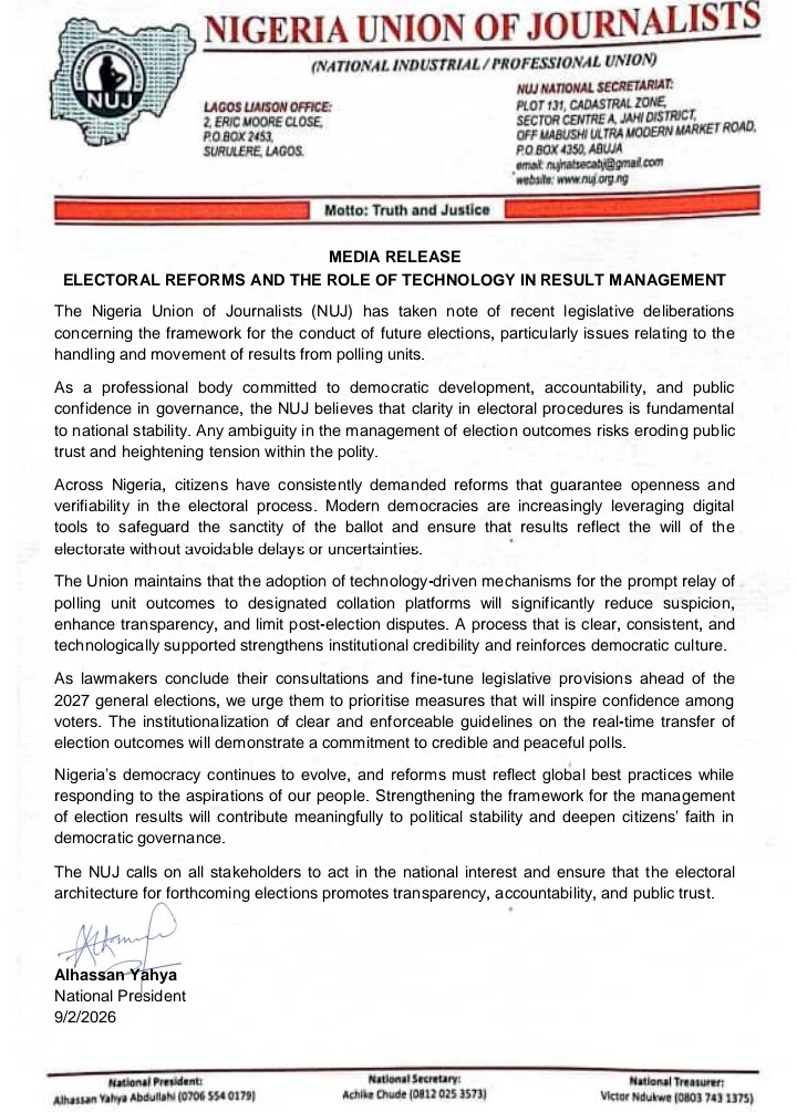 MEDIA RELEASE: ELECTORAL REFORMS AND THE ROLE OF TECHNOLOGY IN RESULT MANAGEMENT